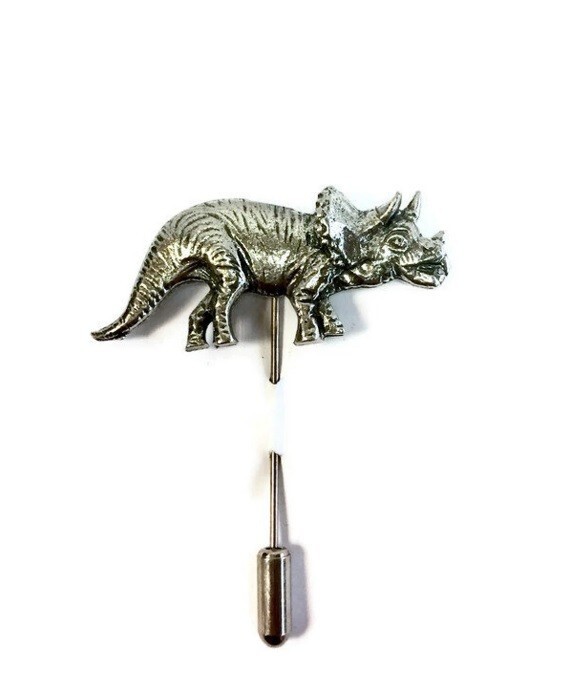 Solid 935 Argentium Silver Triceratops Design Men's Luxury Lapel Pin