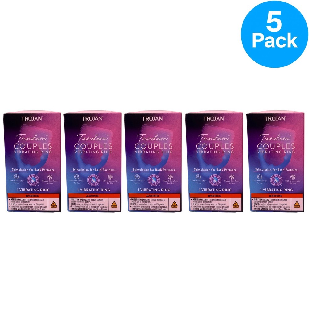 Trojan Tandem Couples Vibrating Ring 1 Ct 5 Pack New