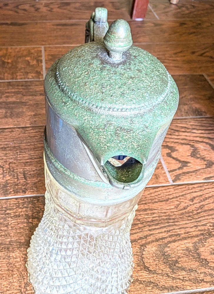 Vintage Crystal Diamond Cut Pattern Pitcher/Decanter Silverplate Hinged Lid