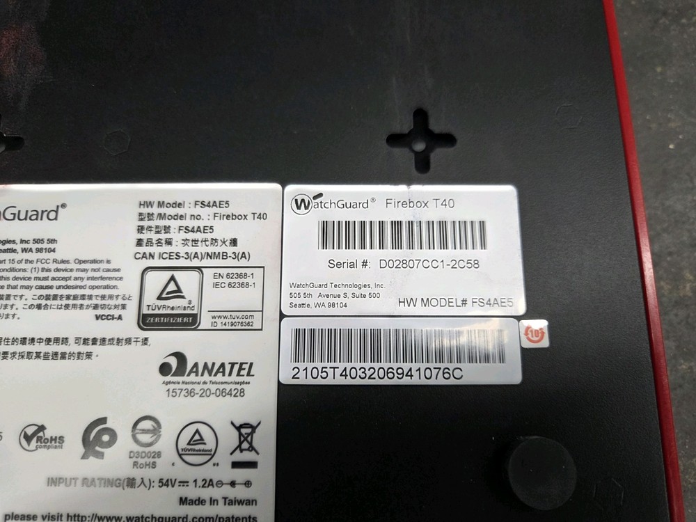 Watchguard Firebox FS4AE5 Network Security Firewall T40 Appliance UNTESTED