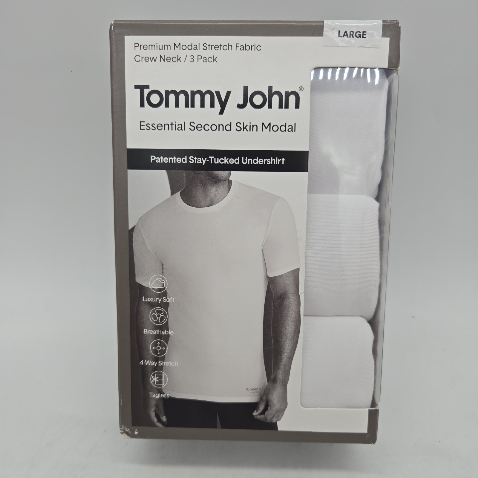 Tommy John Men's White 3 Pack Second Skin Modal Crewneck Undershirt, Large (L)