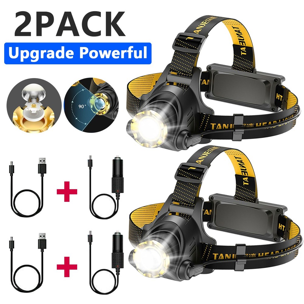 2x Powerful LED Headlamp USB Rechargeable Headlight Flashlight Head Torch 3 Mode