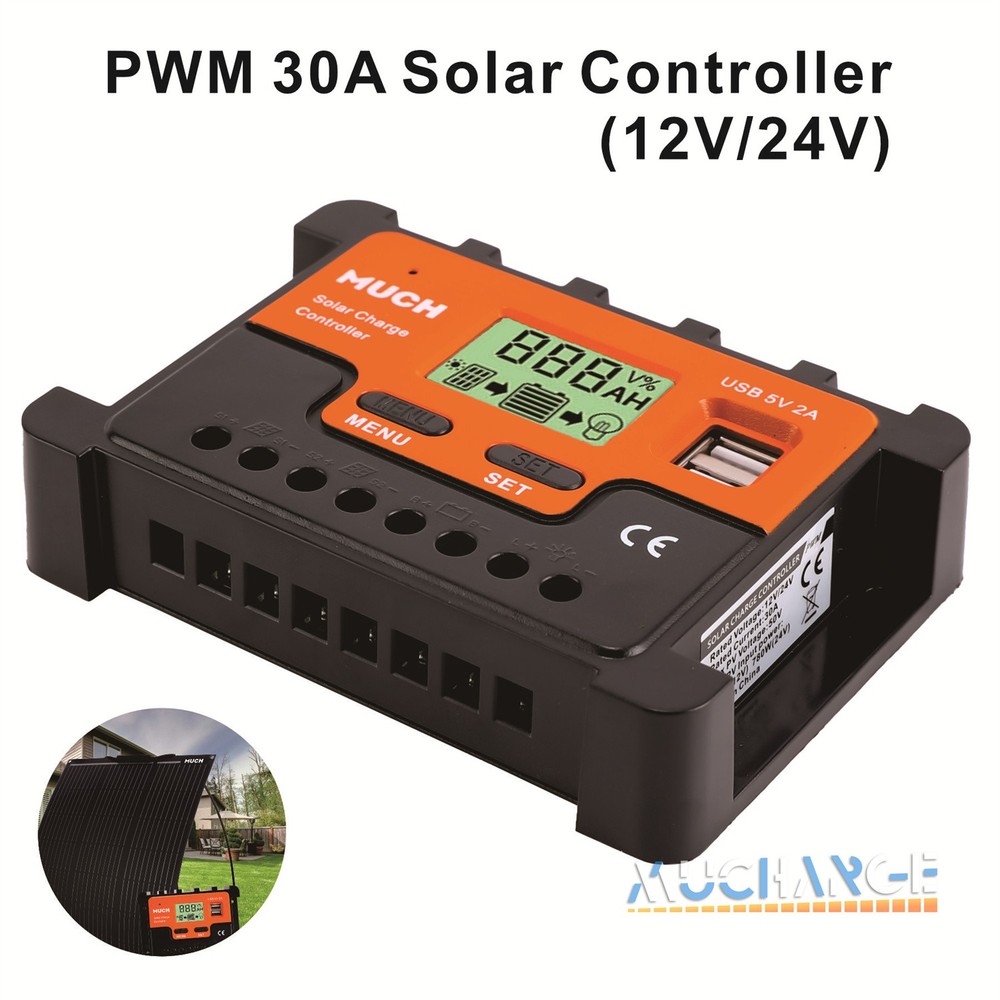 30A Solar Panel Controller Solar Battery Charge 12V/24V Auto Regulator LCD