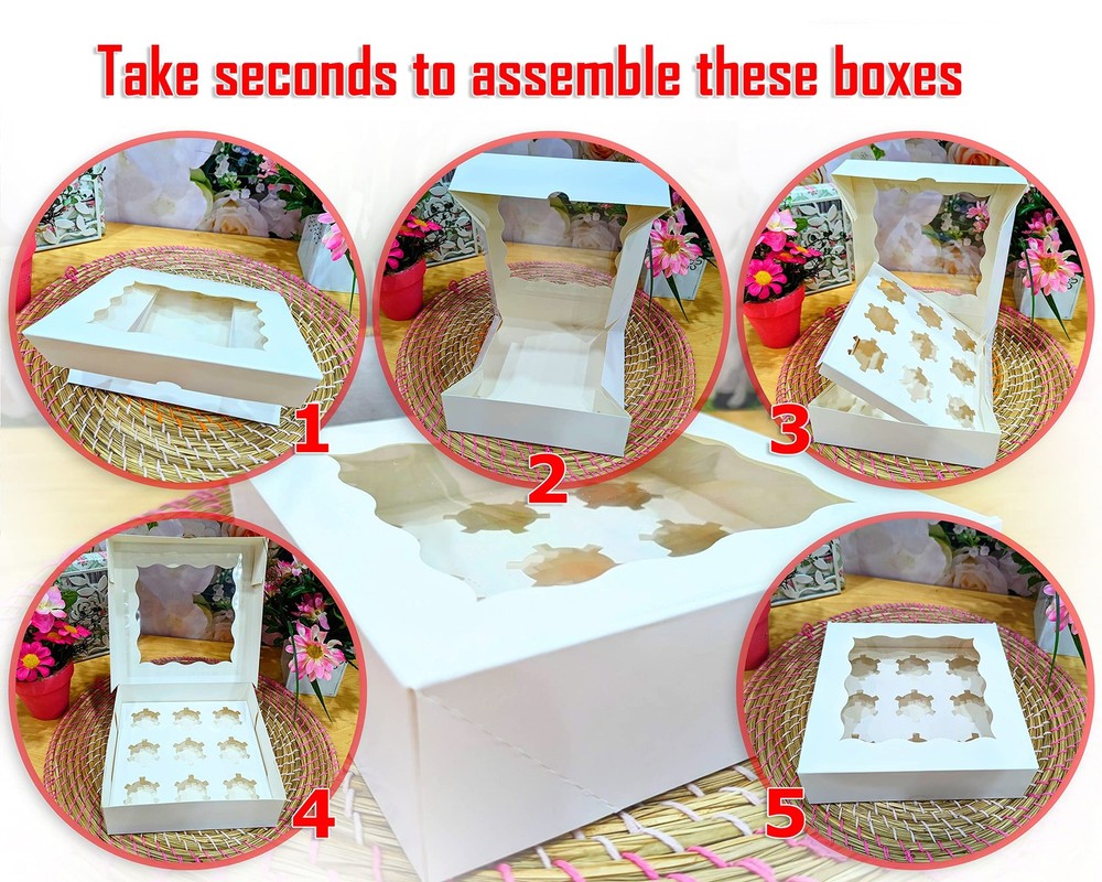 10 PCS Mini Cupcake Boxes Inserts 7x7x2 Inch White Bakery Window Holds 9