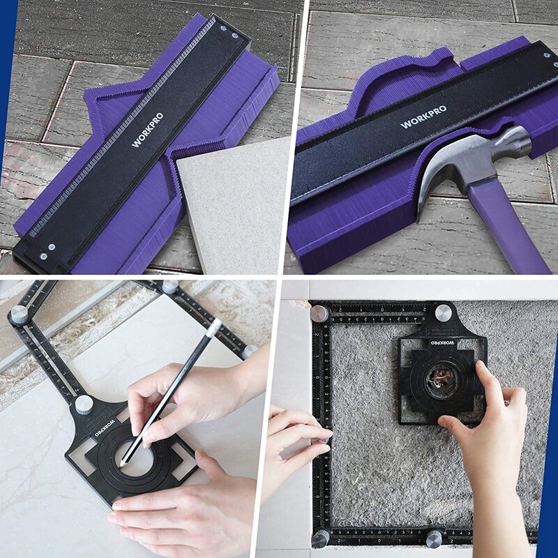 WORKPRO 10" Contour Gauge 6-Sided Angle Measuring Tool Combo Kit Angle Ruler Set