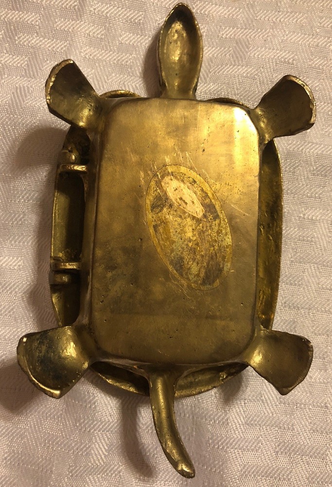 Vintage BRASS TURTLE Ashtray Trinket