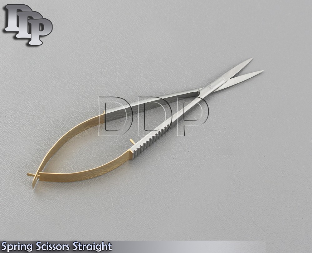 Spring scissors 4" Straight fly tying tool sharp serrated blades Gold handles