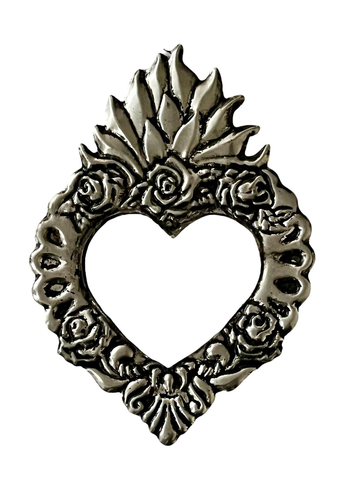 Tin HEART Mirror, Mexican Punched Tin Sacred Heart 8"