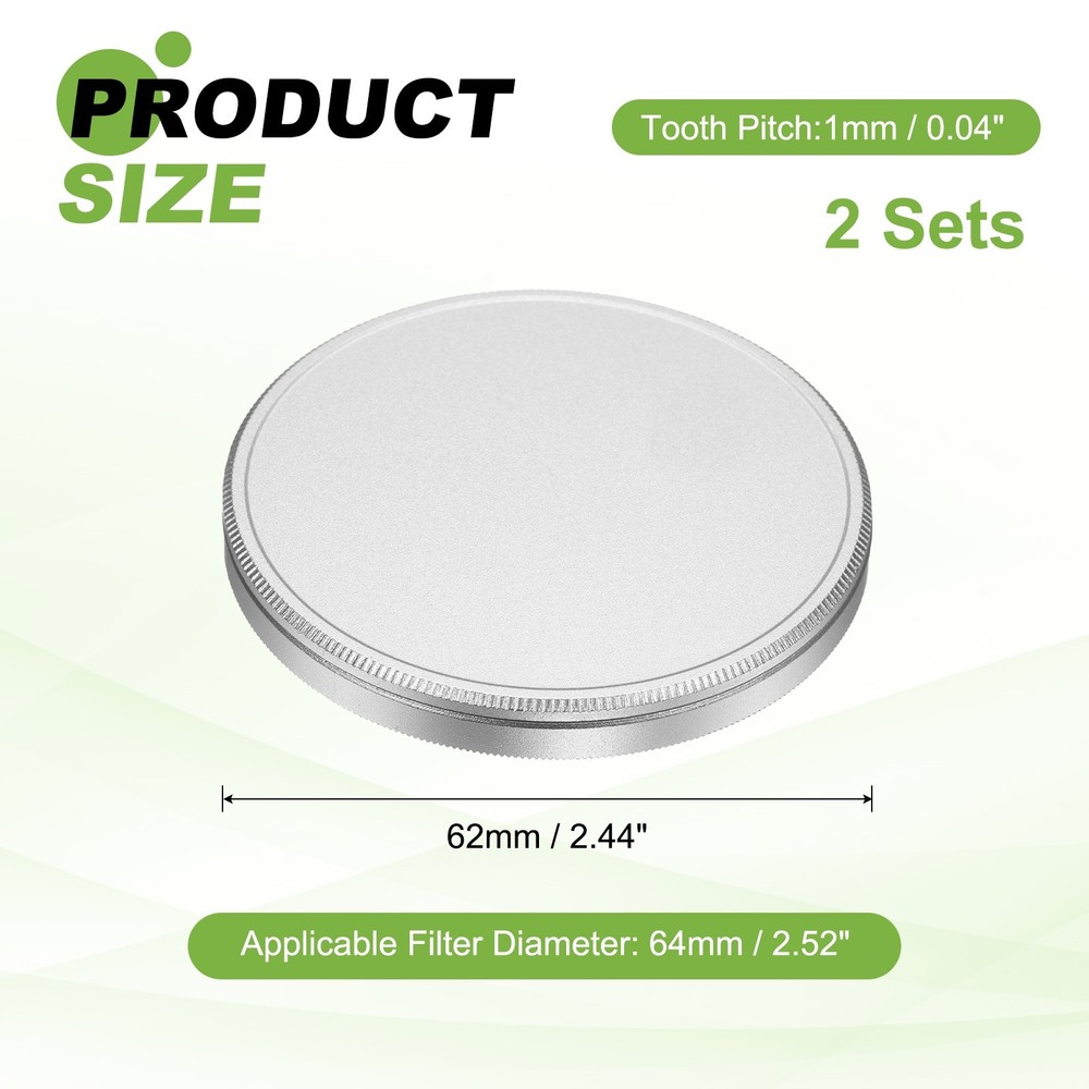 2Pcs 62mm Metal Lens Cap Universal Lens Filter Stack Cap Slim Stack Silver