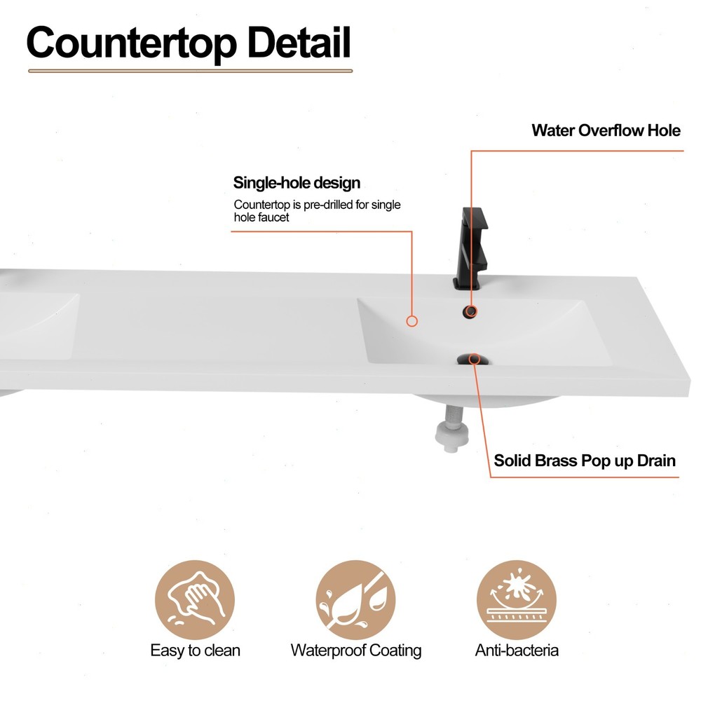 72" Double Sink Vanity Top Undermount Bathroom Sink