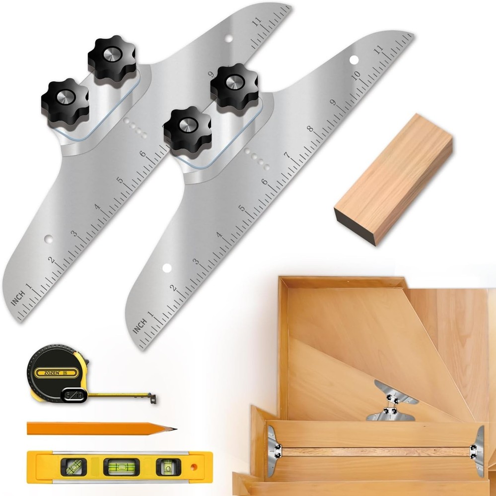 Precision Adjustable Stair Tread Template Tool Set with Level & Measurements