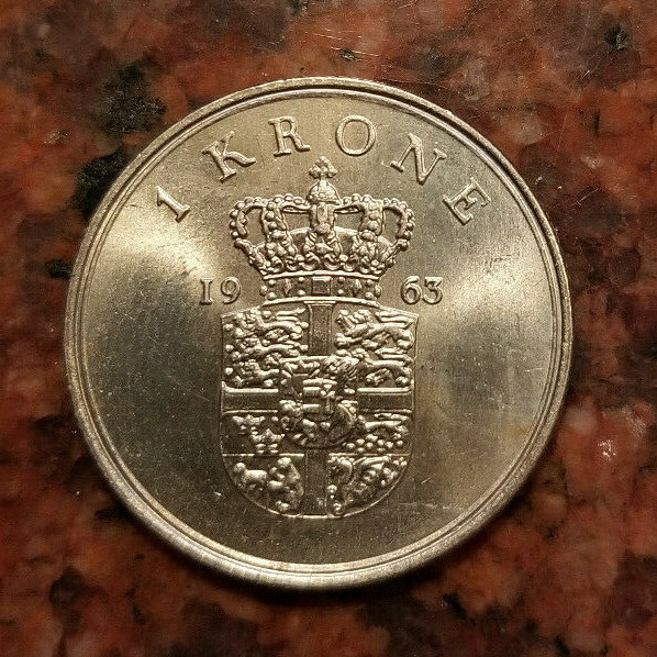 1963 DENMARK 1 KRONE COIN - HIGH GRADE - #A3032