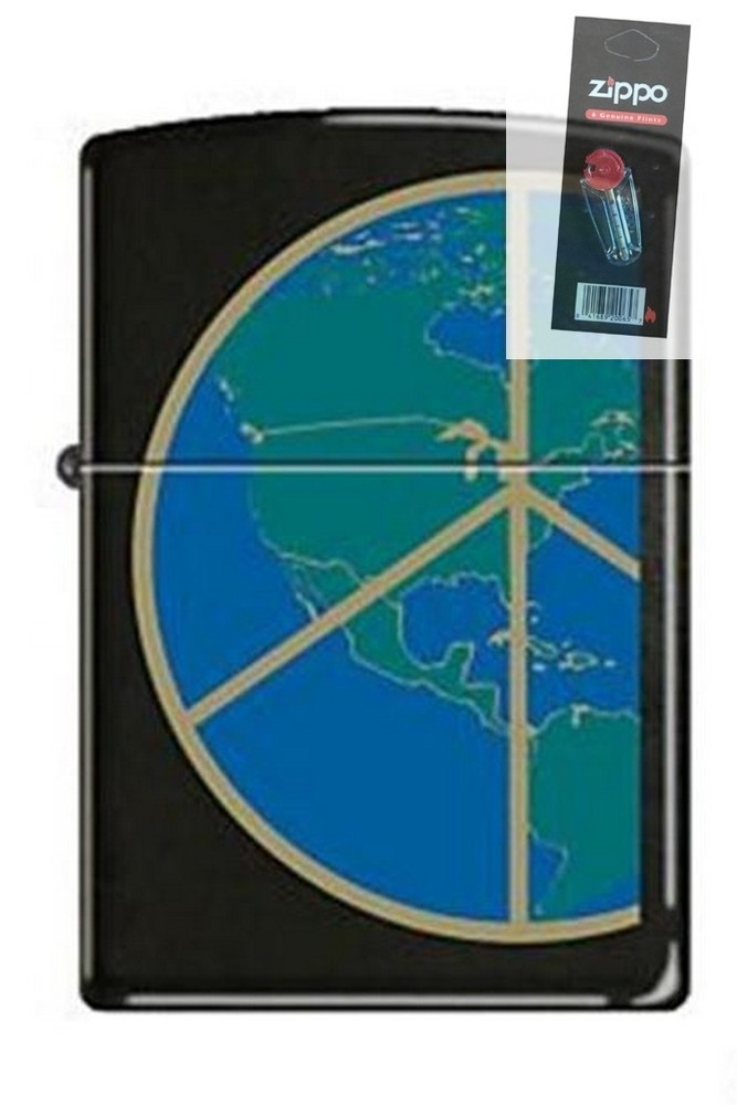 Zippo 4311 World Peace Black Lighter + FLINT PACK