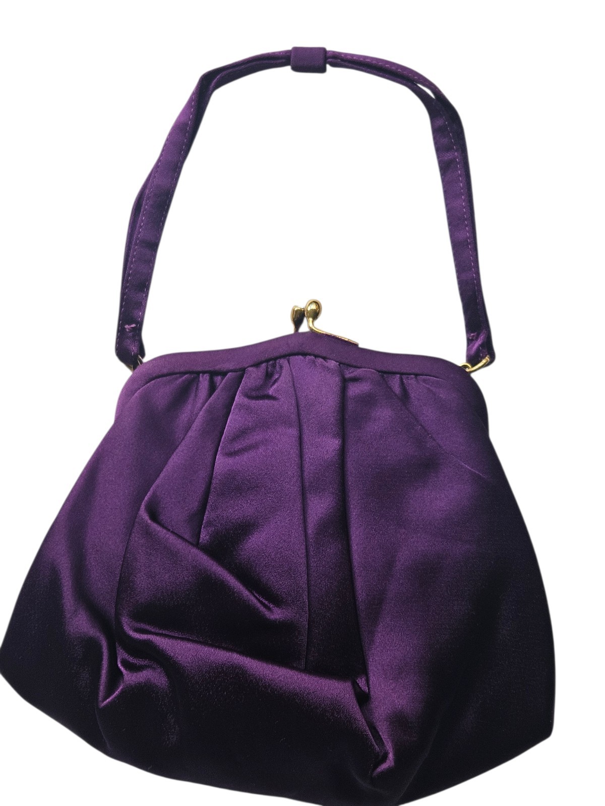 Vintage MM (Morris Moskowitz) Purple Satin Handbag Jewel Kiss Lock ~7" X 8.5"