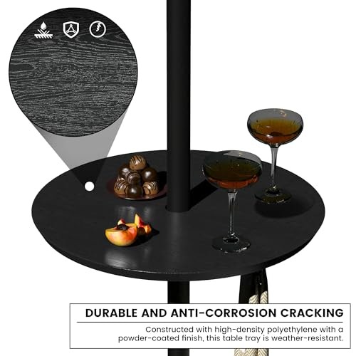 Adjustable Umbrella Table, 20'' Portable Round Umbrella Table Tray for Black