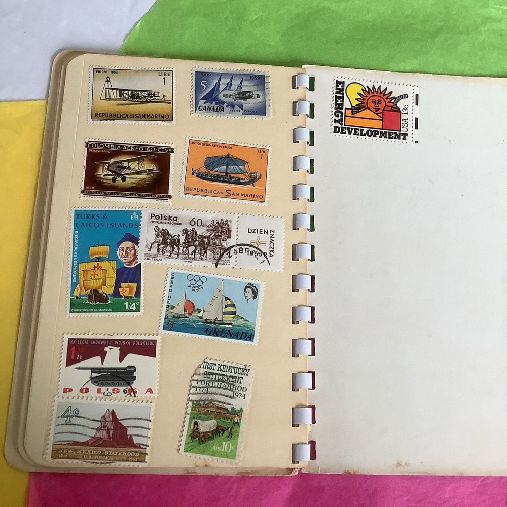 Vintage 2 Stamp Collector’s Stock Books WITH Approx.100+ Per- 1960’s 70’s 80’s