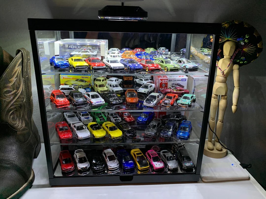 Car Display Case 4 Tier Acrylic LED Light 1/18 Model 1/24 Diecast 1/64 Cabinet
