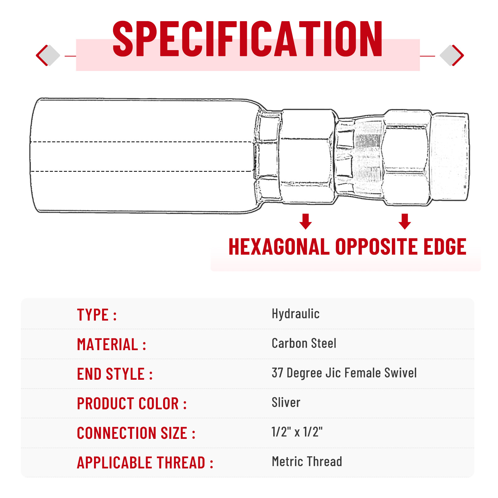 12 Pack 1/2" Hose x 1/2" JIC 37° Female Hydraulic Hose End Swivel Crimp Fitting