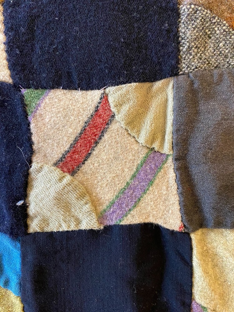 1920s Wool Quilt Drunkard’s Path Variation Antique Patchwork Blanket Heavy 80x65