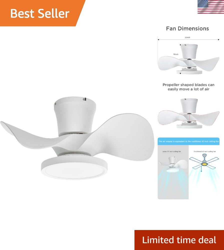 22-Inch Quiet Ceiling Fan with LED Light & Remote Control - Stylish & Functional