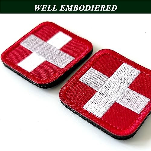 2PCS Medic Patches, Red Corss First Aid Hook & Loop Patch Full Cross Red