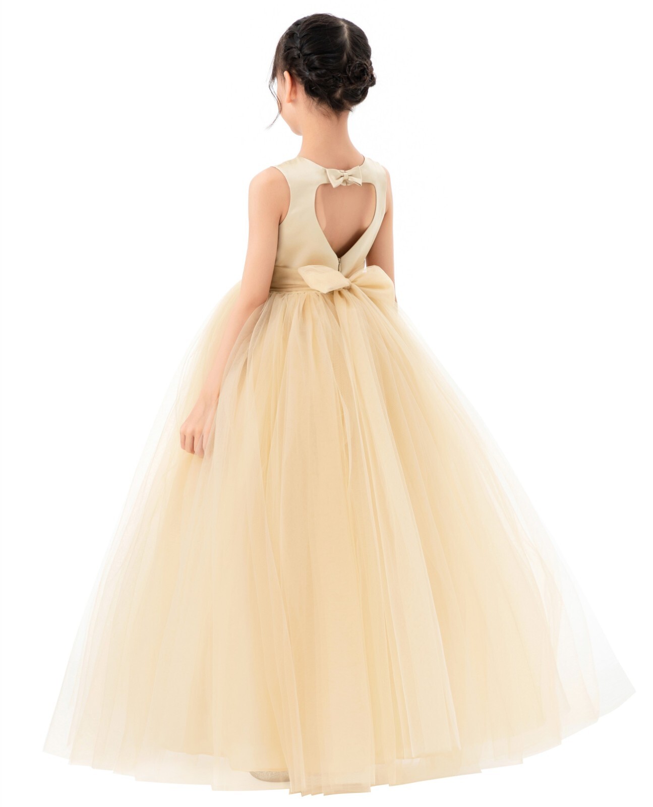Satin Heart Cutout Tulle Flower Girl Dress Wedding Pageant Dresses Toddler Dress