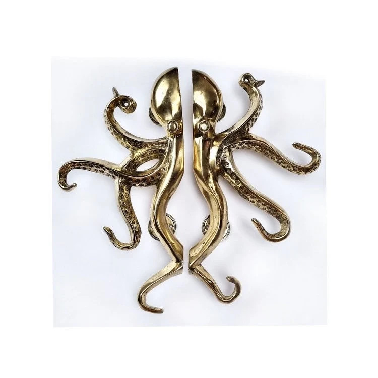amazing large Pair Octopus Solid Polished Brass Door Handles Pulls 16" wide GRAB