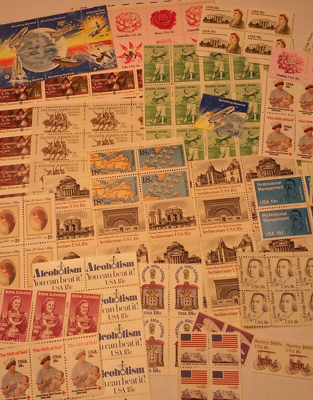 Usable 100 Assorted Mixed Multiples & Singles of 18¢ US Postage Stamps FV $18.00