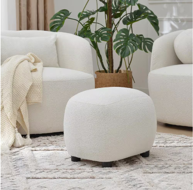 Boucle Upholstered Footrest Round Ottoman