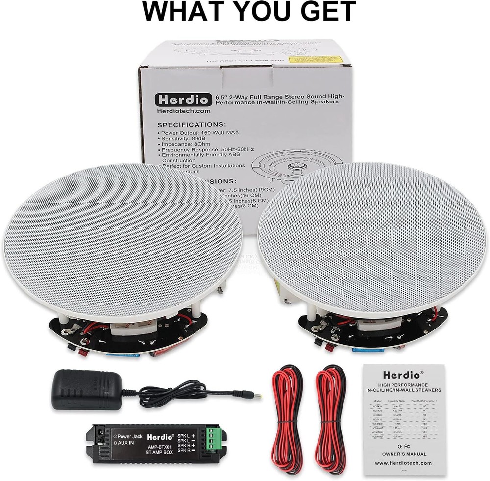 Herdio 6.5" Indoor Bluetooth Ceiling Speakers 300W Flush Mount Stereo System