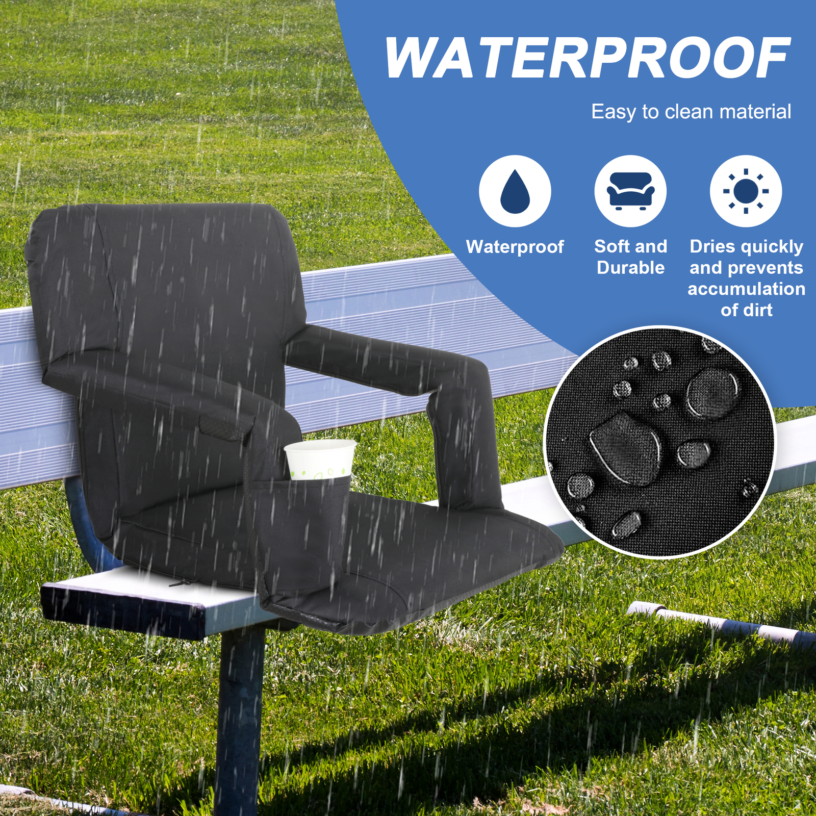 Wide Stadium Seats Chairs For Bleachers w/Back Cushion 5 Reclining Position