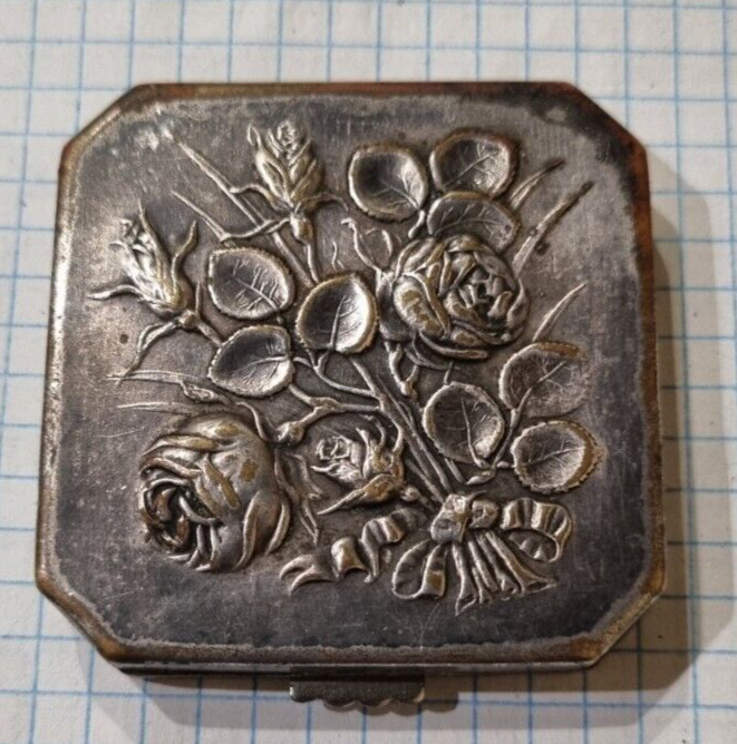 vintage powder box, silver plated