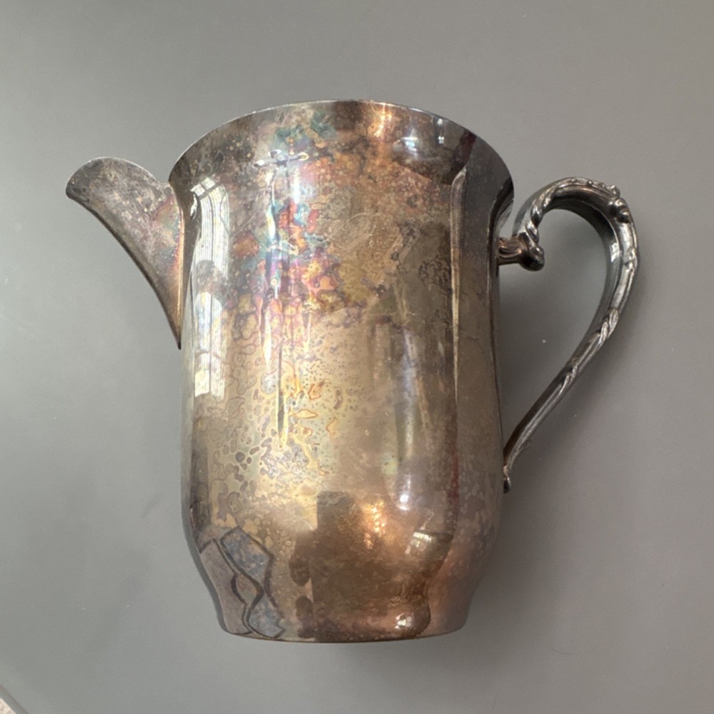 Antique Silver-Plated Victorian Pitcher with Ornate Handle