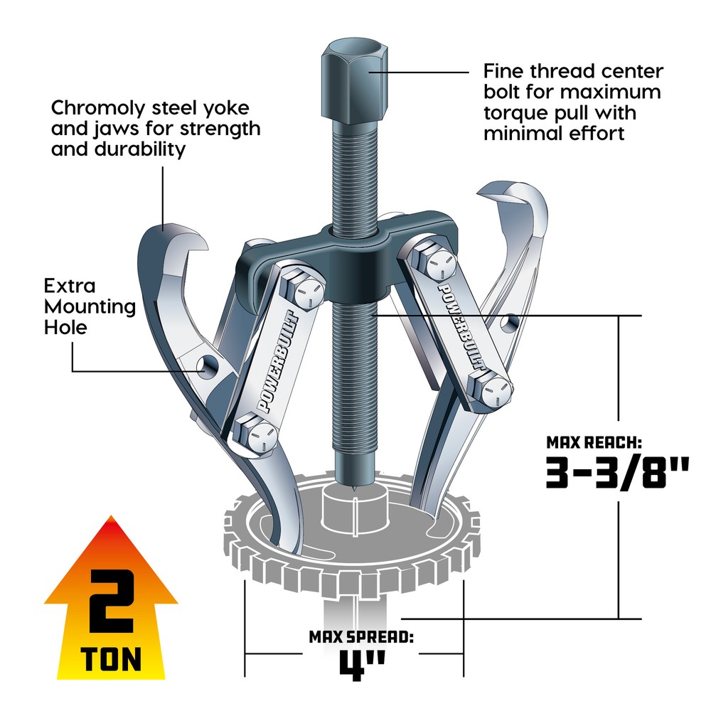 Powerbuilt Reversible 4 in. 2 Jaw Gear Puller, 2 Ton Capacity
