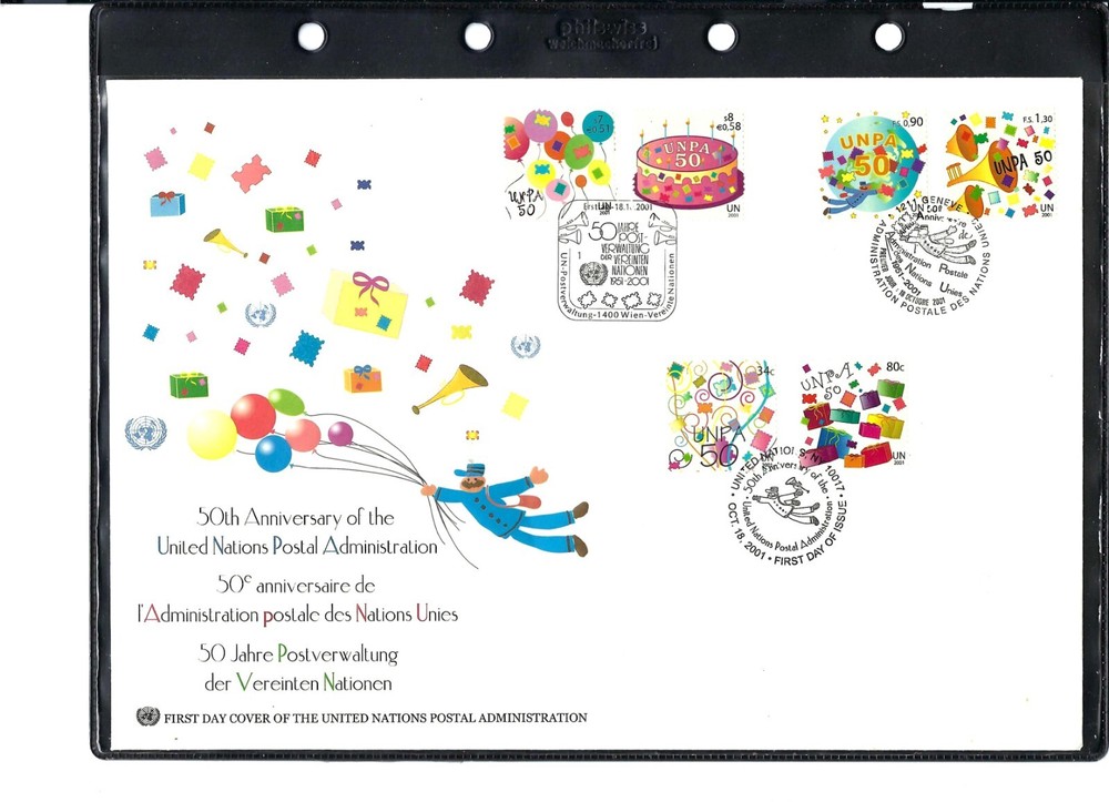 2001 50th Anniversary UNPA Large FDC - All Three Offices - UNPA Cachet