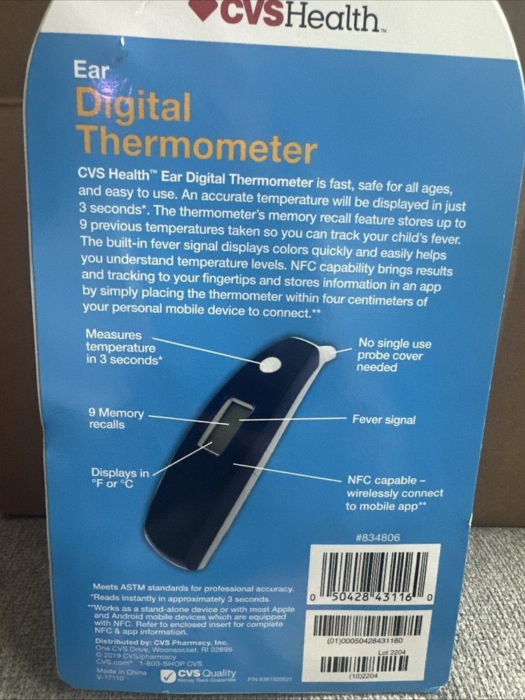 CVS Ear Digital Thermometer 834806 - NFC Capable NEW