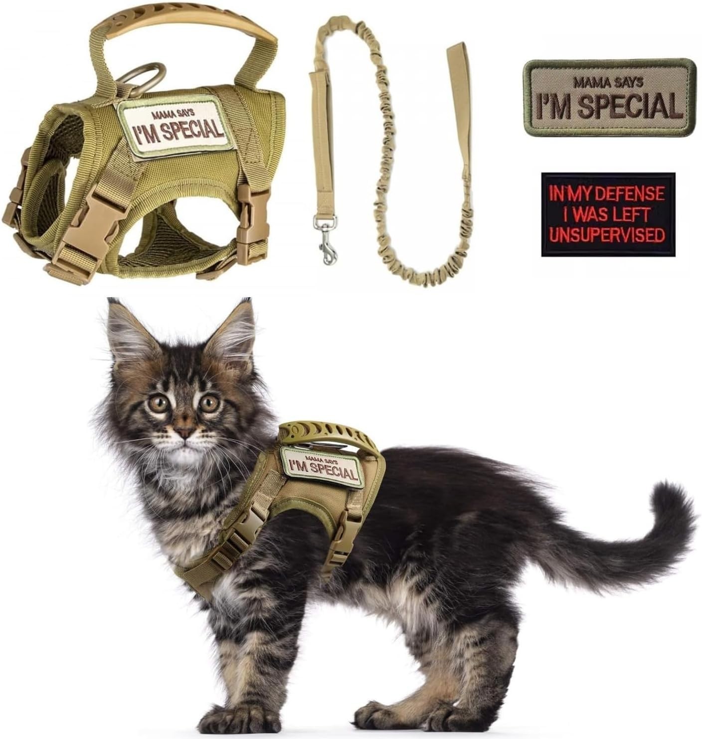 Tactical Cat Harness and Leash Set for Walking Escape Proof Adjustable Large ...