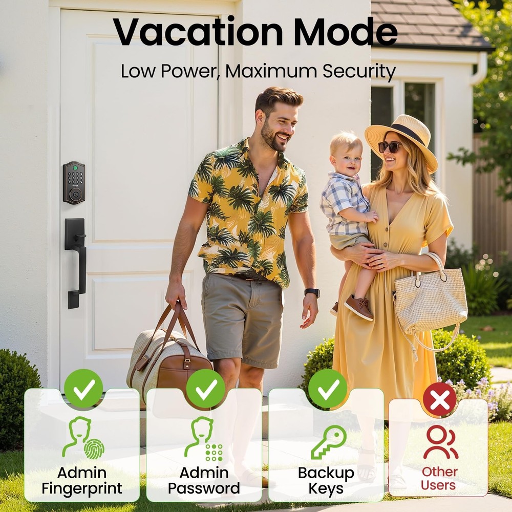 GHome Smart Deadbolt Lock, Fingerprint Code Keyless Entry Door Lock for Front...