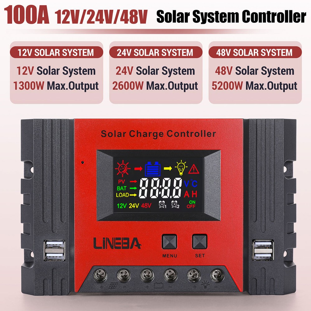 Battery Solar Charge Controller 100A 60A 30A PWM 12V 24V Power Panel Regulator