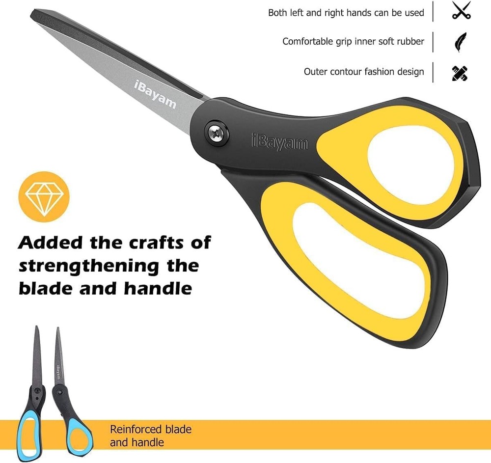 Scissors, 3 Pack 8" All Purpose Nonstick Scissors, 2.5MM Thickness Titanium Bla
