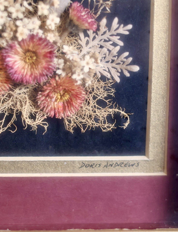 Vintage Pressed Flower Art Lot of 4 Framed Botanical Originals Doris Andrews