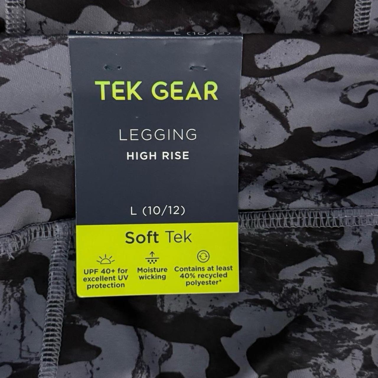 Tek Gear Camouflage Leggings & Bra Set Black Gray Moisture Wicking L (10/12)