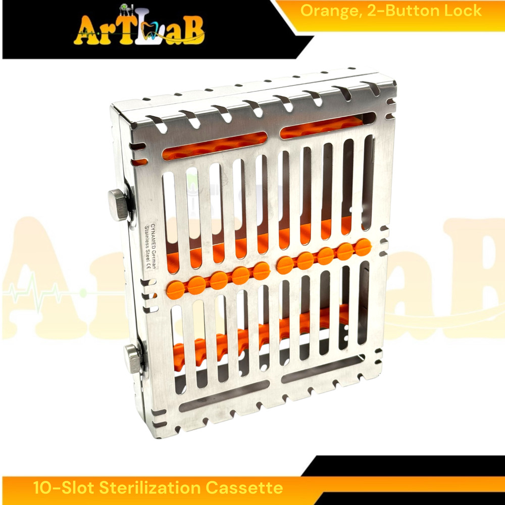 2 Count, Sterilization Cassette Boxes with Detachable Lid, Lockable,Green+Orange
