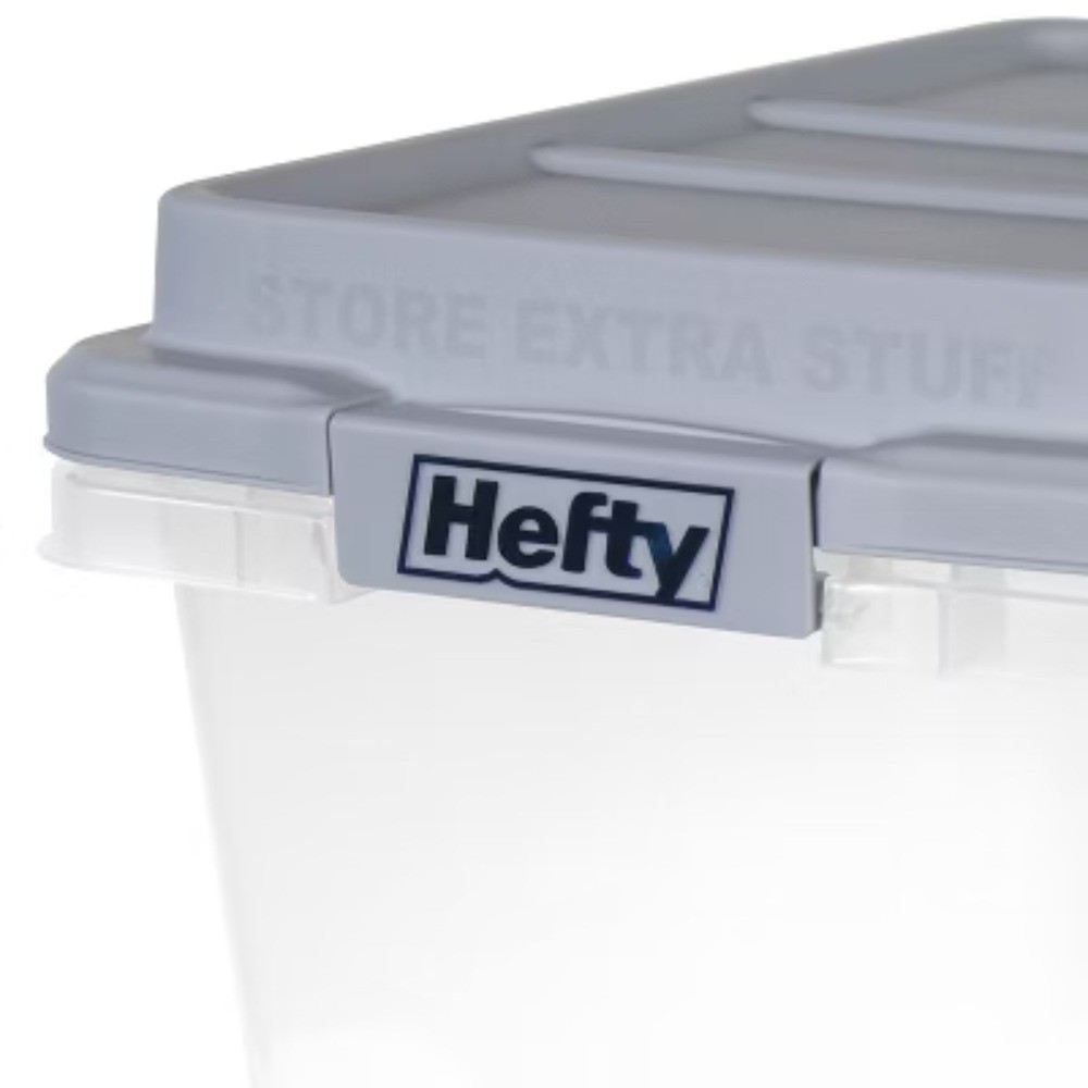 40qt Clear Plastic Storage Bin with Gray HI-RISE Stackable Lid: Snap Closure