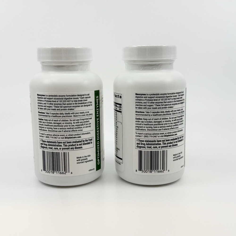 2 PACK Bioptimizers Masszymes 250 Caps Advanced Proteolytic Enzyme 4.0 Version