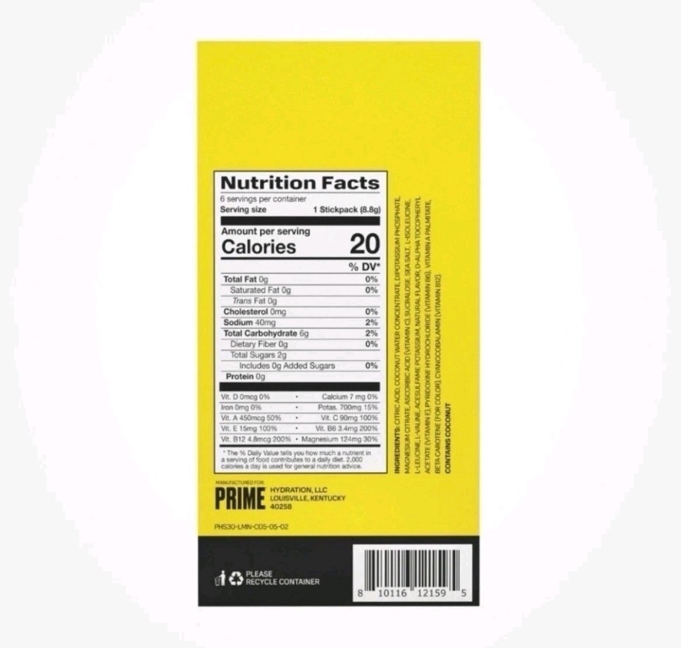 36 Boxes Prime Hydration Lemonade Drink Mix -6 Packets Per Box BB 01/26