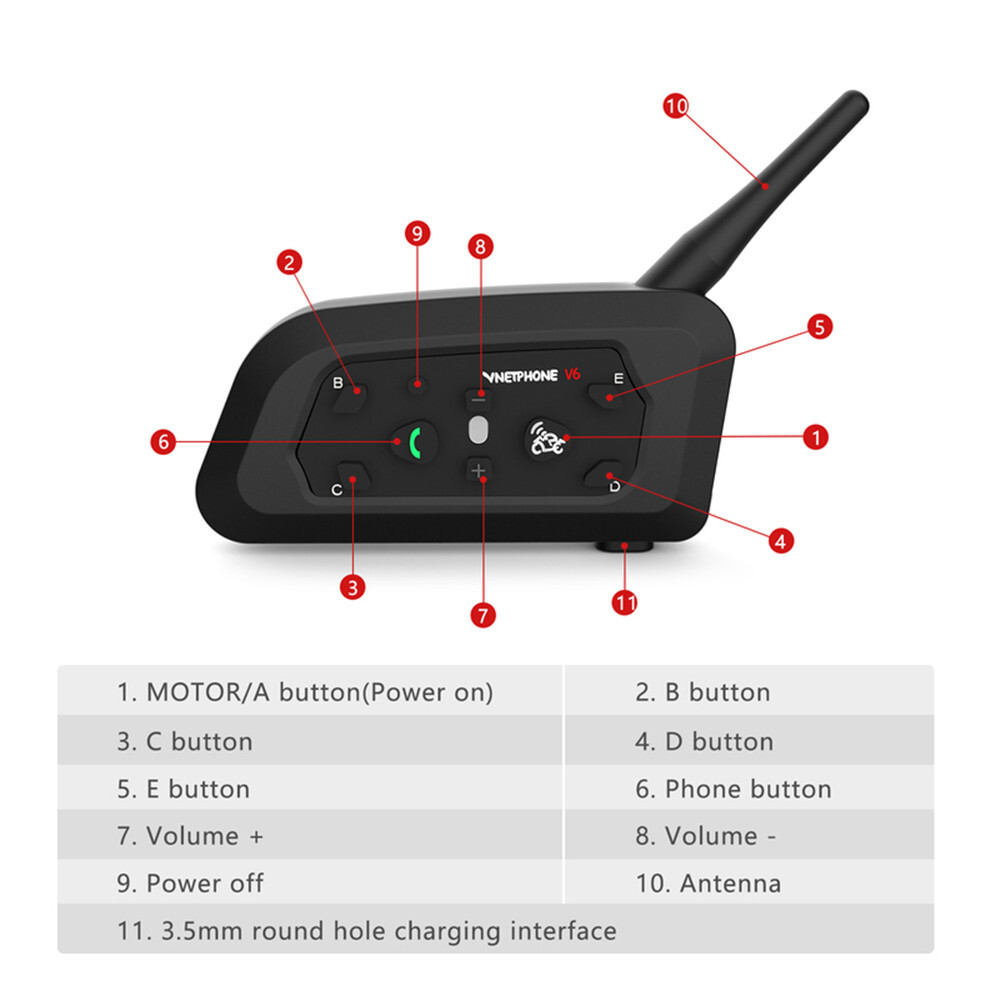 Bluetooth Motorcycle Helmet Intercom Wireless Headset Interphone Walkie Talkie
