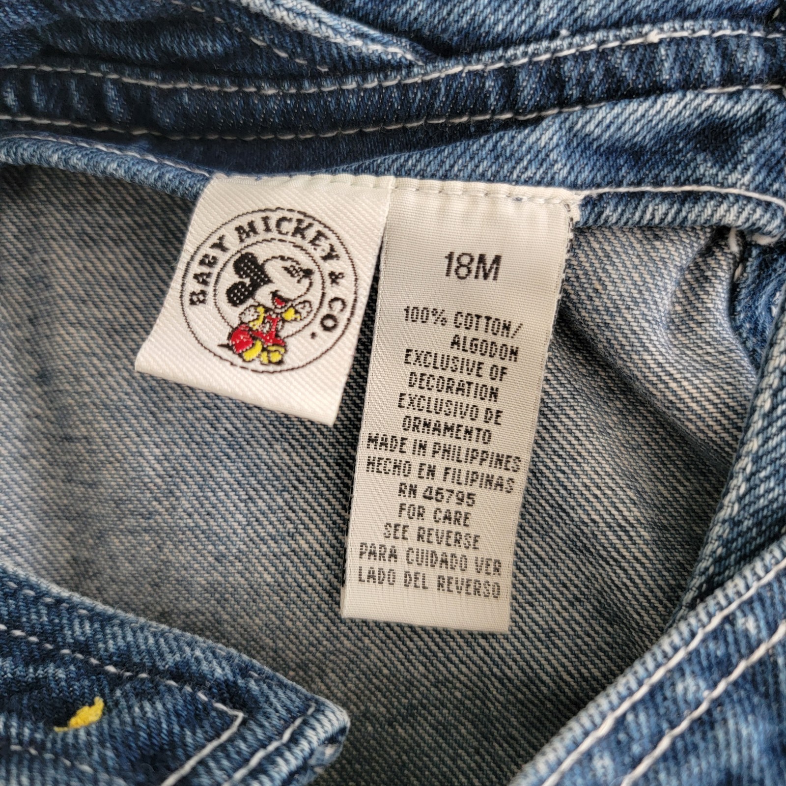 Vintage Baby Mickey & Co Minnie Mouse Embroidered Denim Jumper Dress Size 18 mo