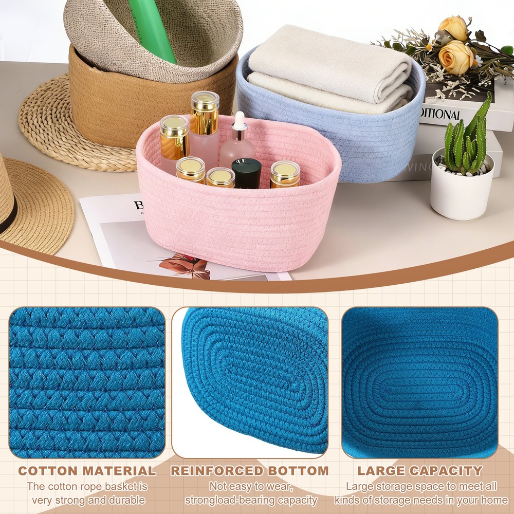 Small Rope Basket, 8.3x5.9x4.7 Inch Small Woven Basket Rectangular Blue