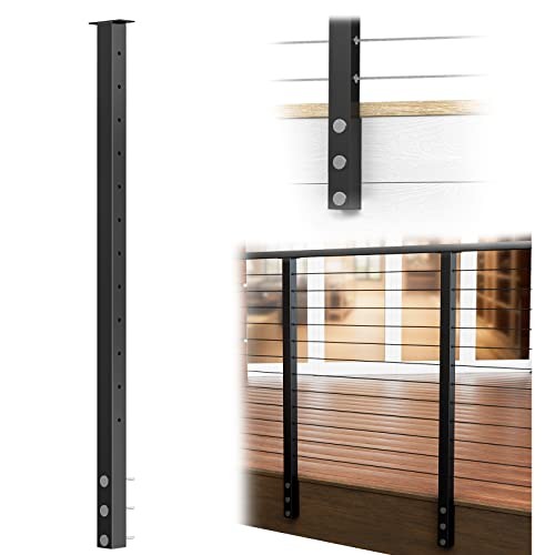 Black Side Mount Cable Railing Post 42 Inchx2"x2" Level Drilled Level post 42"
